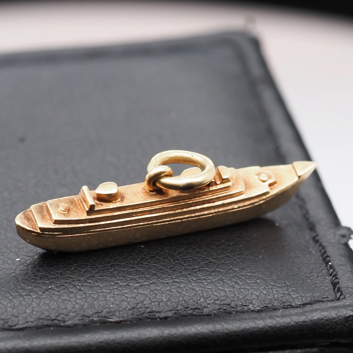 Vintage 14K Yellow Gold Long Ship Boat Pendant - VHK#575