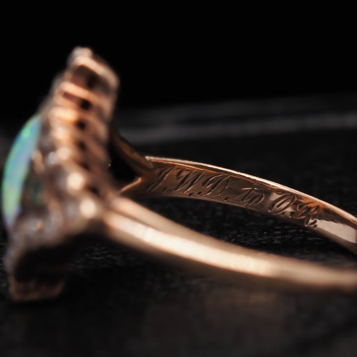 Circa 1900s Art Nouveau 14K Yellow Gold Opal, Emerald and Rose Cut Diamond Ring - VHK#562