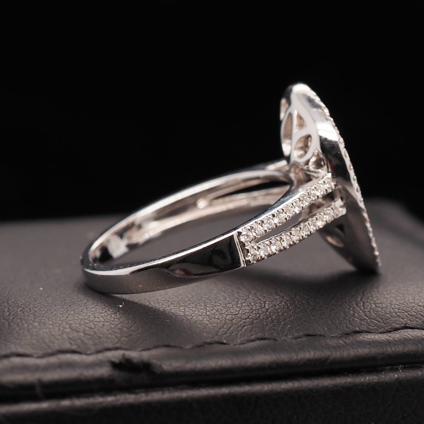 14 Karat Yellow Gold Contemporary Abstract Blue and White Diamond Cocktail Ring - VHK#567