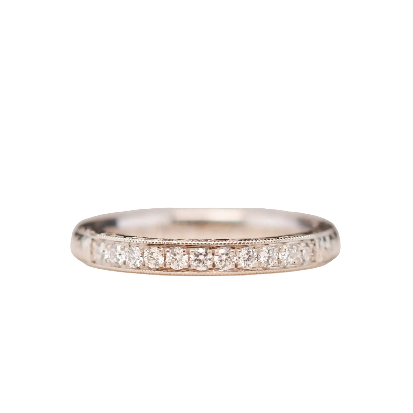 14K White Gold Diamond Wedding Band with Engraving - VHK#578