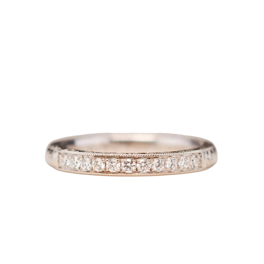 14K White Gold Diamond Wedding Band with Engraving - VHK#578