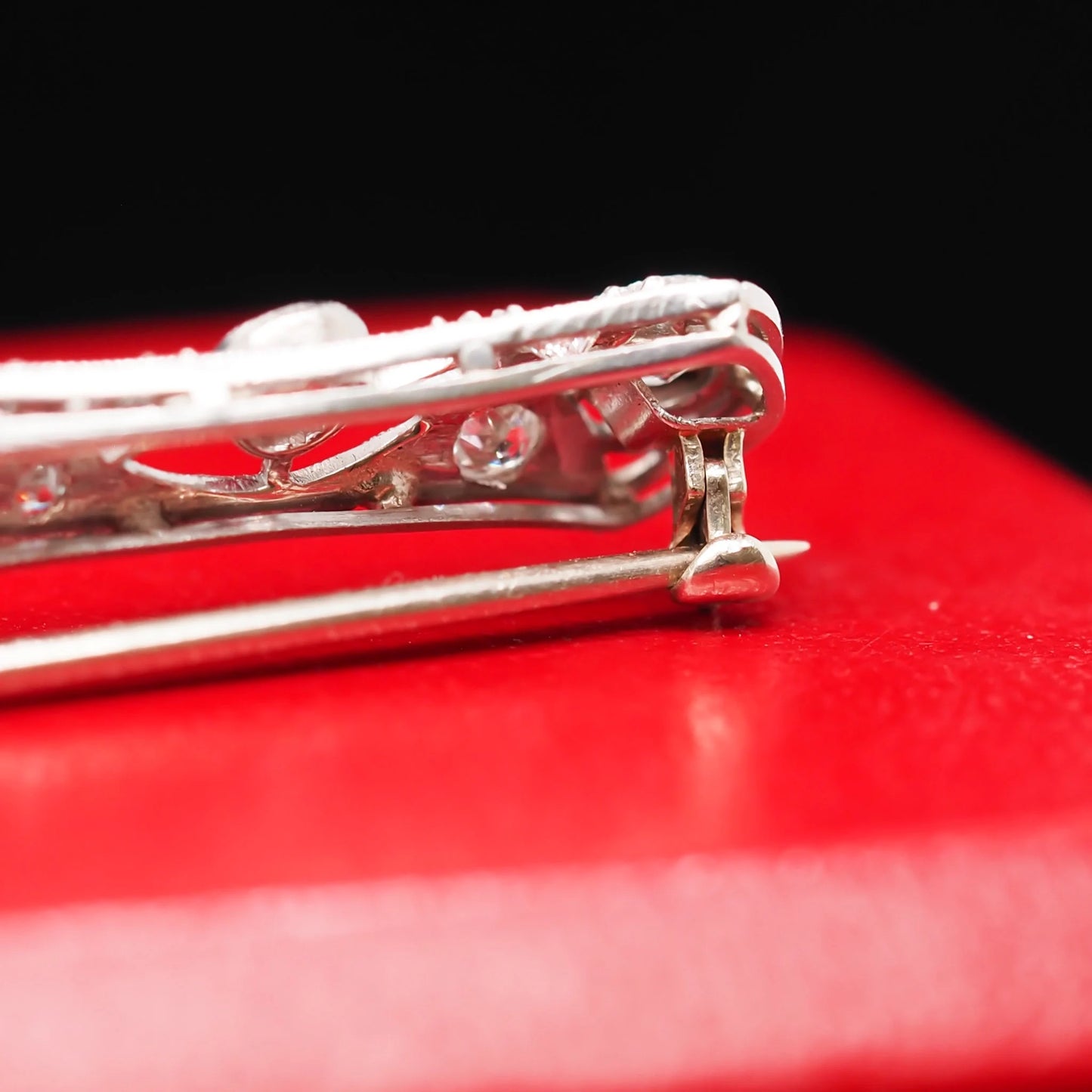 Art Deco Platinum 1.00cttw Old European Diamond Filigree Bar Brooch Pin - VHK#584