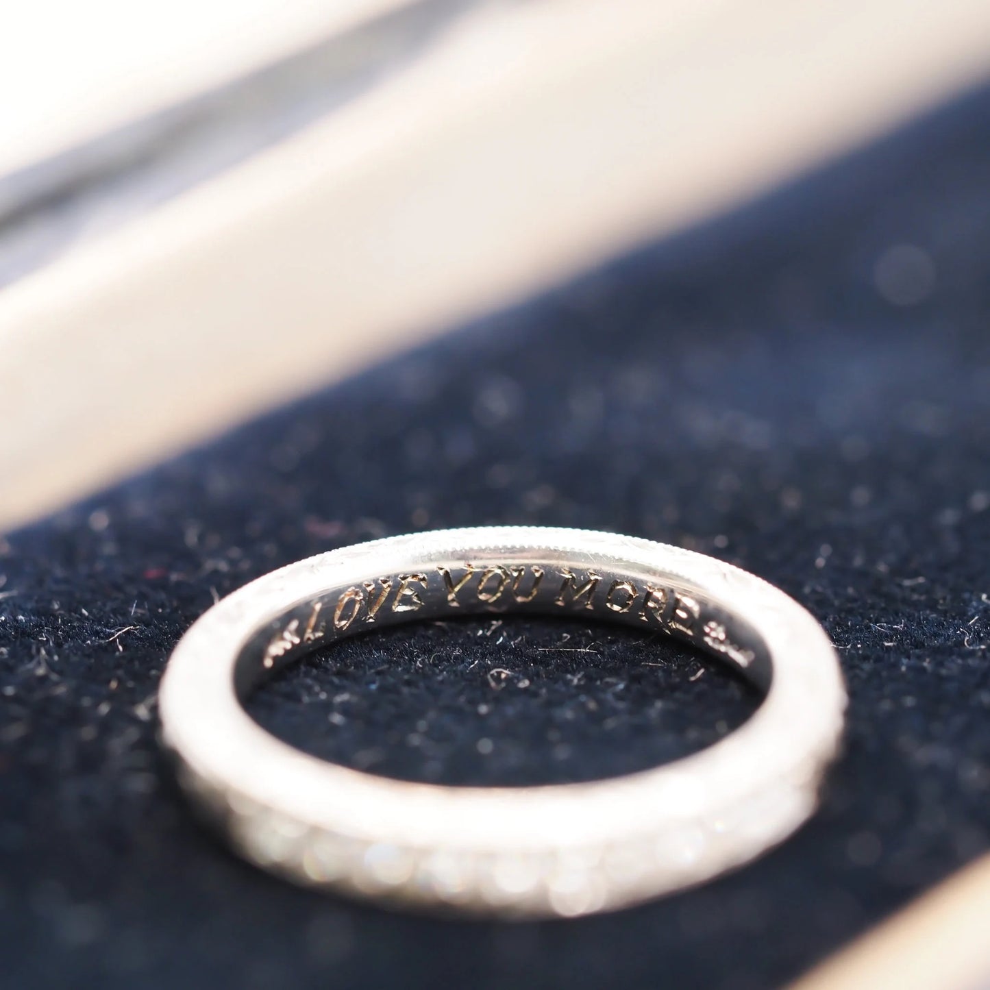 14K White Gold Diamond Wedding Band with Engraving - VHK#578