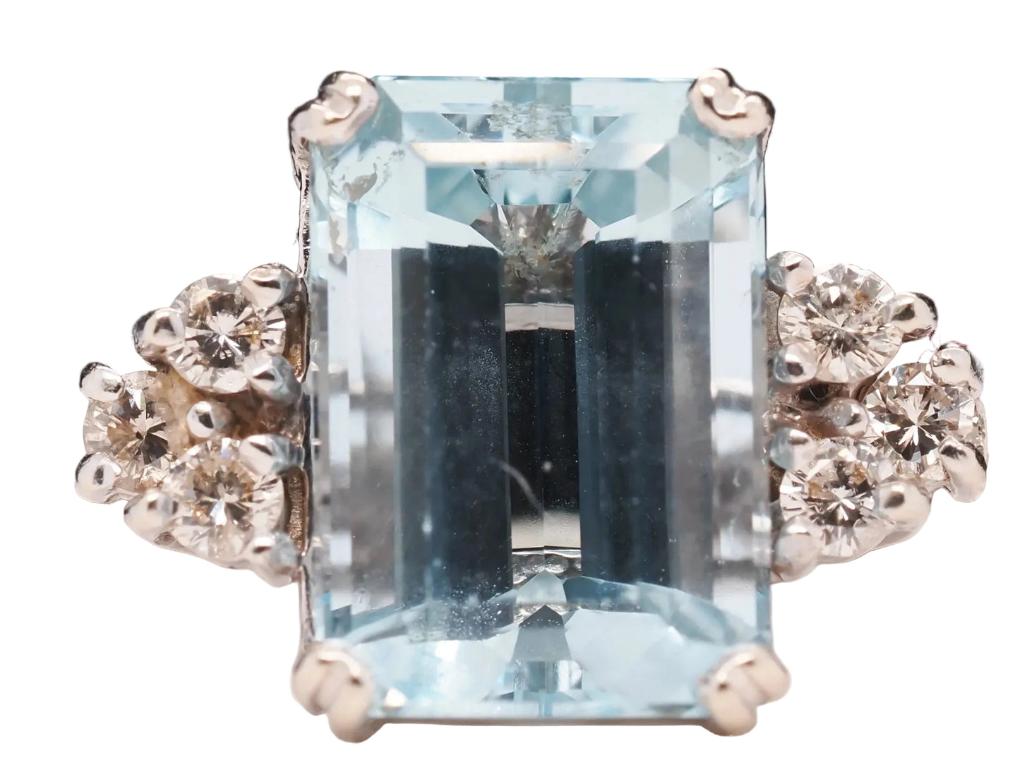 Vintage 14K White Gold 7 carat Aquamarine and Diamond Ring - VHK#582