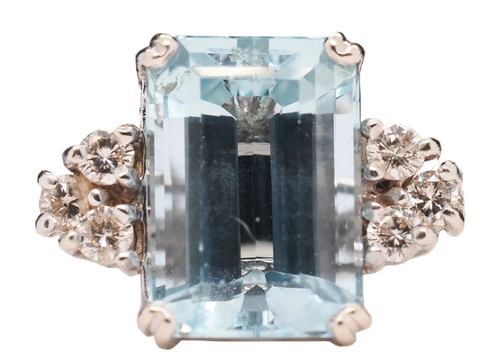 Vintage 14K White Gold 7 carat Aquamarine and Diamond Ring - VHK#582