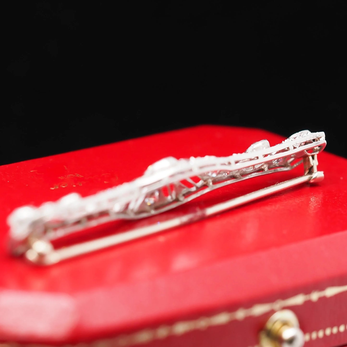 Art Deco Platinum 1.00cttw Old European Diamond Filigree Bar Brooch Pin - VHK#584