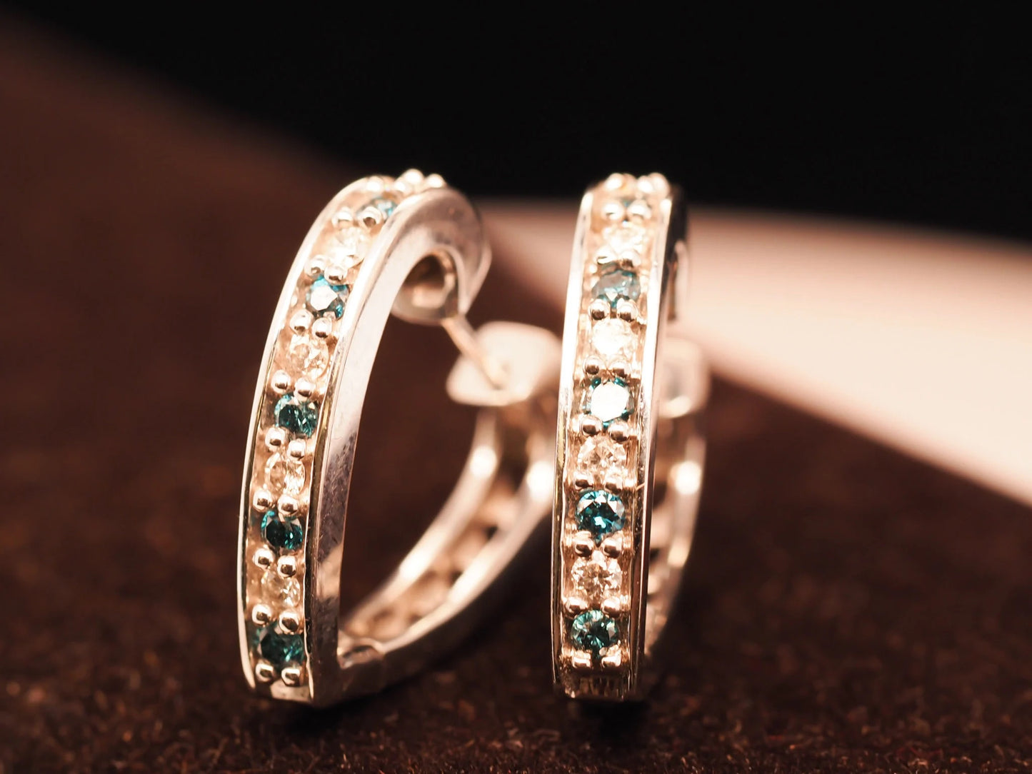 14K White Gold Diamond Hoop Style Earrings - VHK#541a