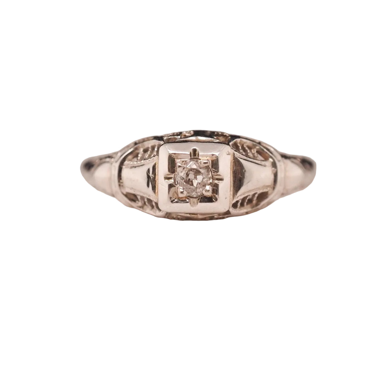 18k White Gold Art Deco Diamond Engagement Ring - VHK#365a