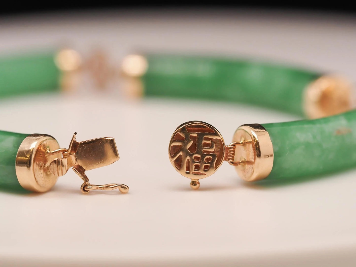 Vintage 14k Yellow Gold Jade Bracelet With Links - VHK#561a