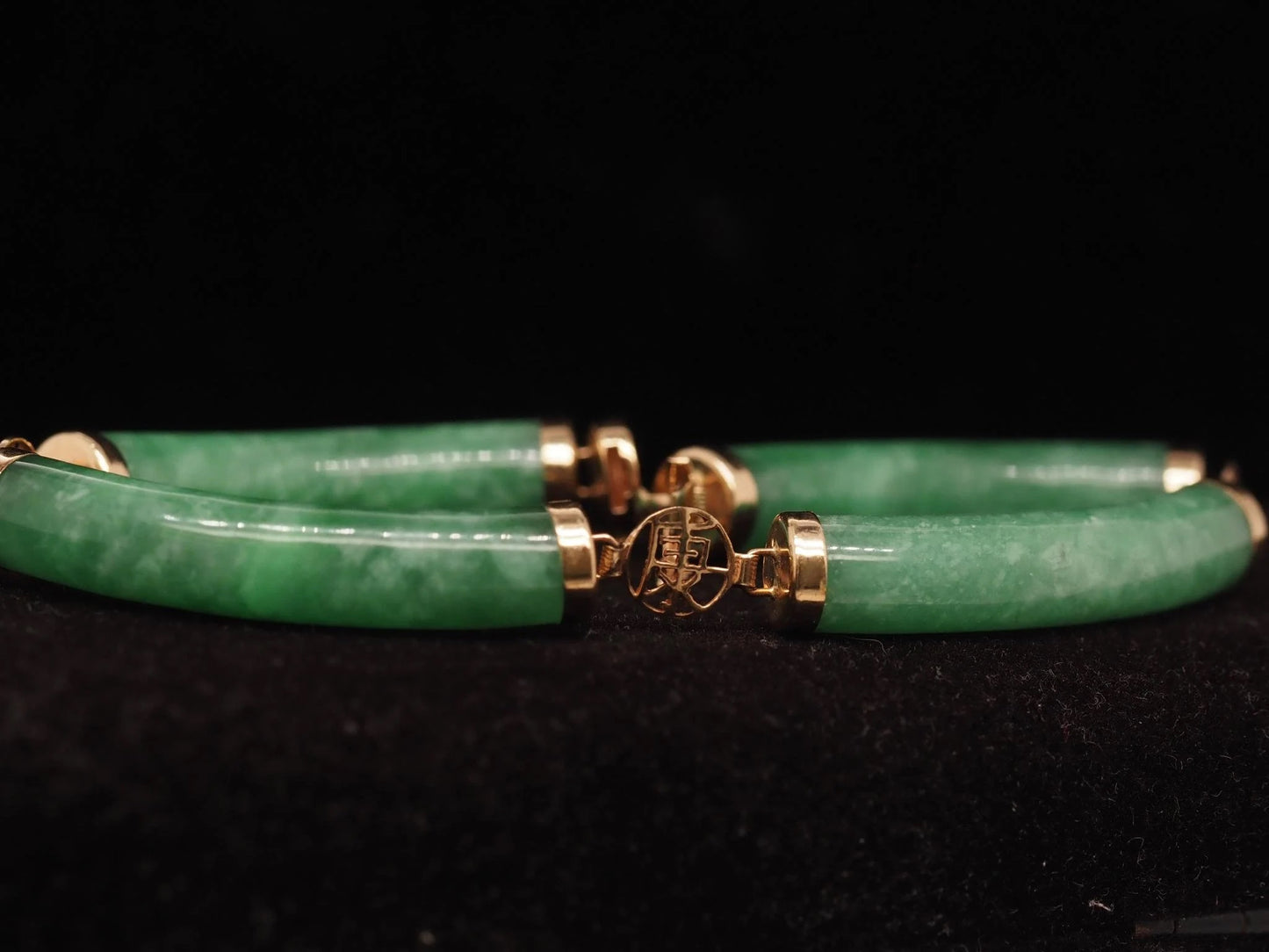 Vintage 14k Yellow Gold Jade Bracelet With Links - VHK#561a