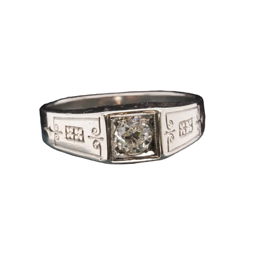 Art Deco 18K White Gold .45ct Old European Brilliant Engagement Ring - VHK#320