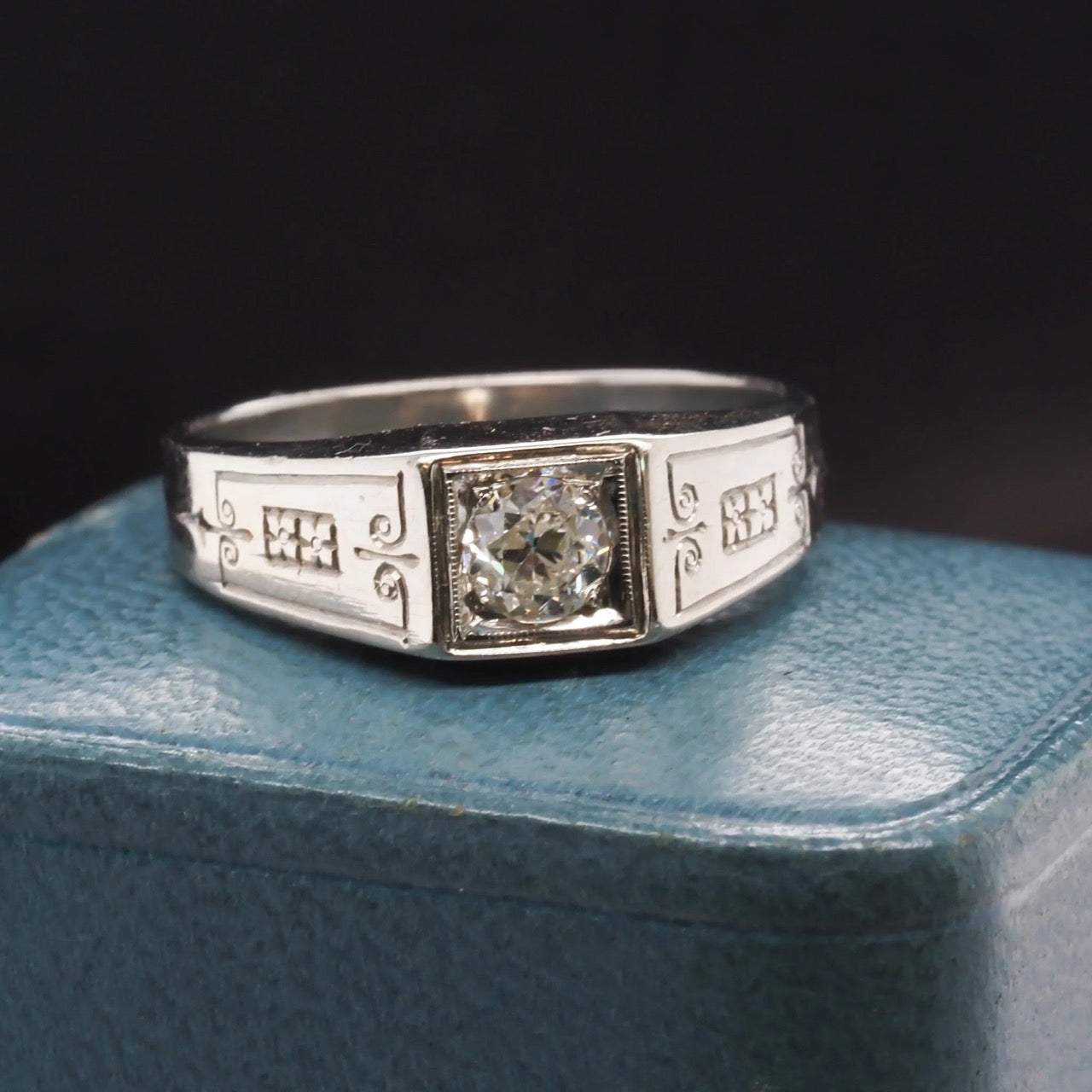 Art Deco 18K White Gold .45ct Old European Brilliant Engagement Ring - VHK#320