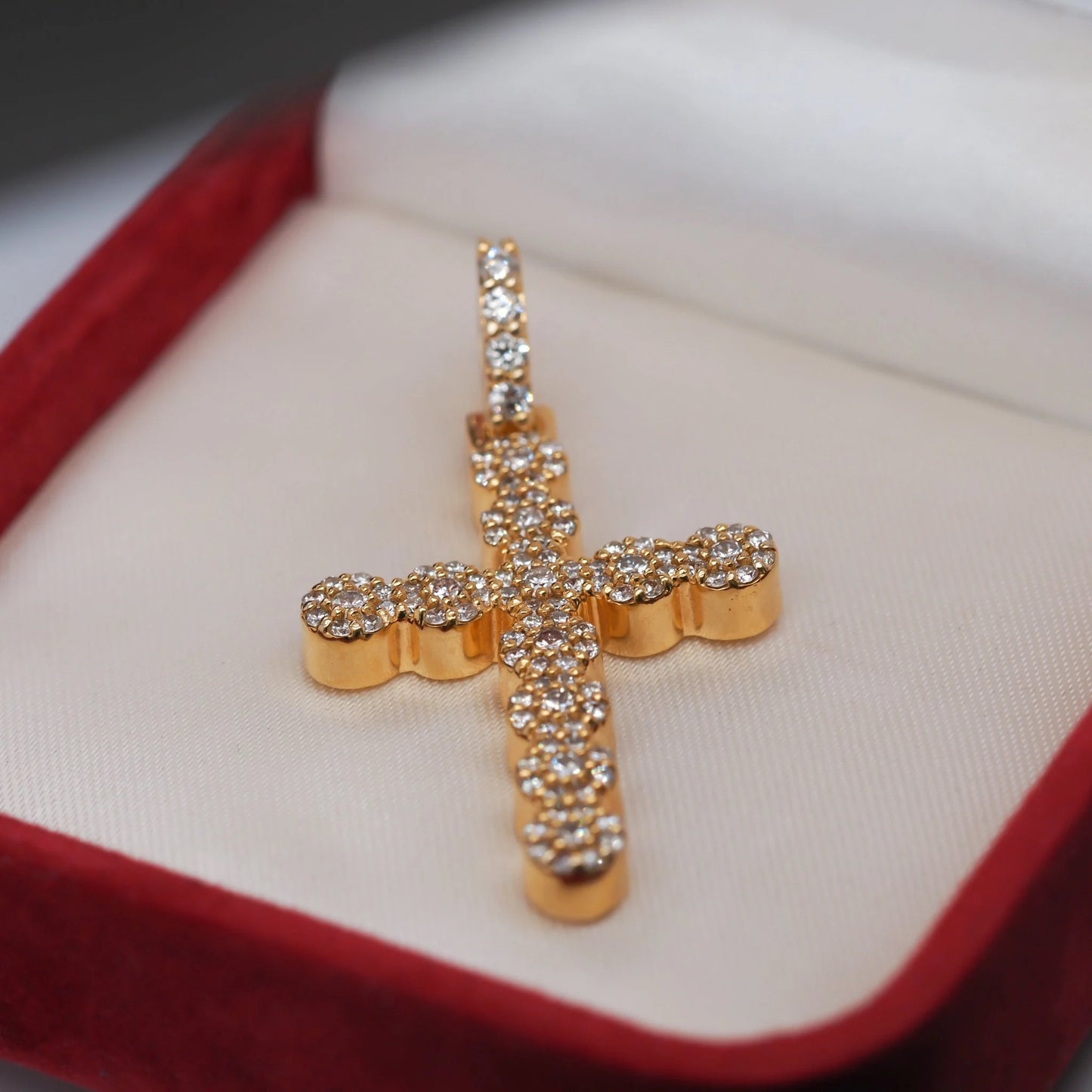 14K Yellow Gold Round Brilliant Diamond Cross Pendant- VHK#309