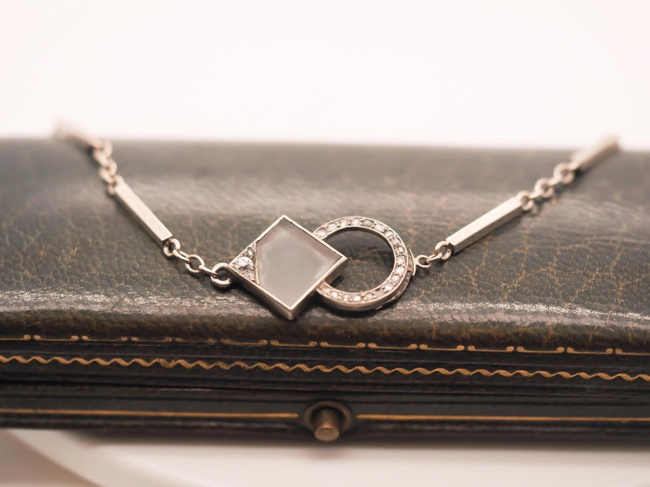 Art Deco 14k White Gold Rose Cut Diamond and Crystal Bracelet - VHK#350a