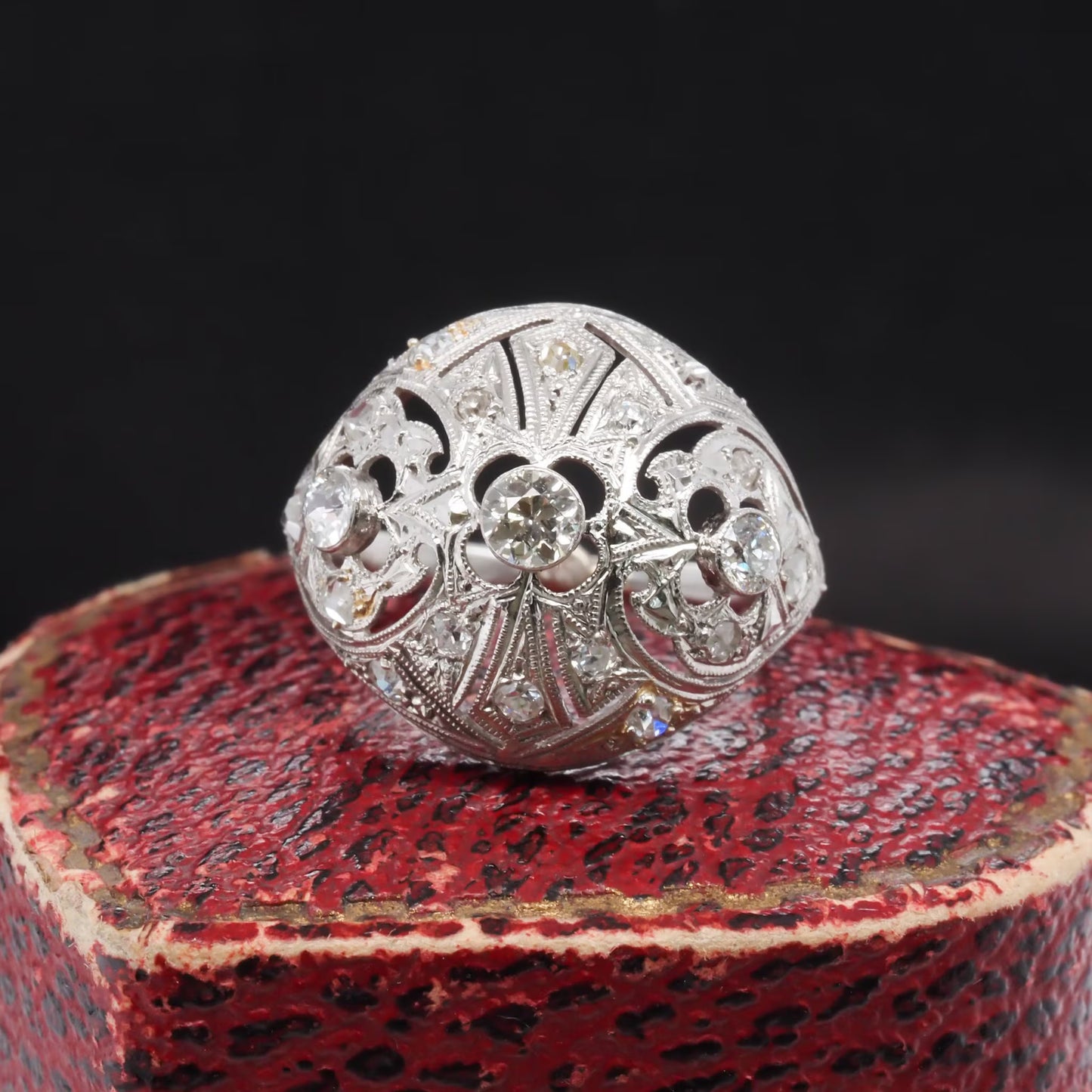 Circa 1920s Art Deco Platinum Old European Cut Diamond Ring - VHK#321