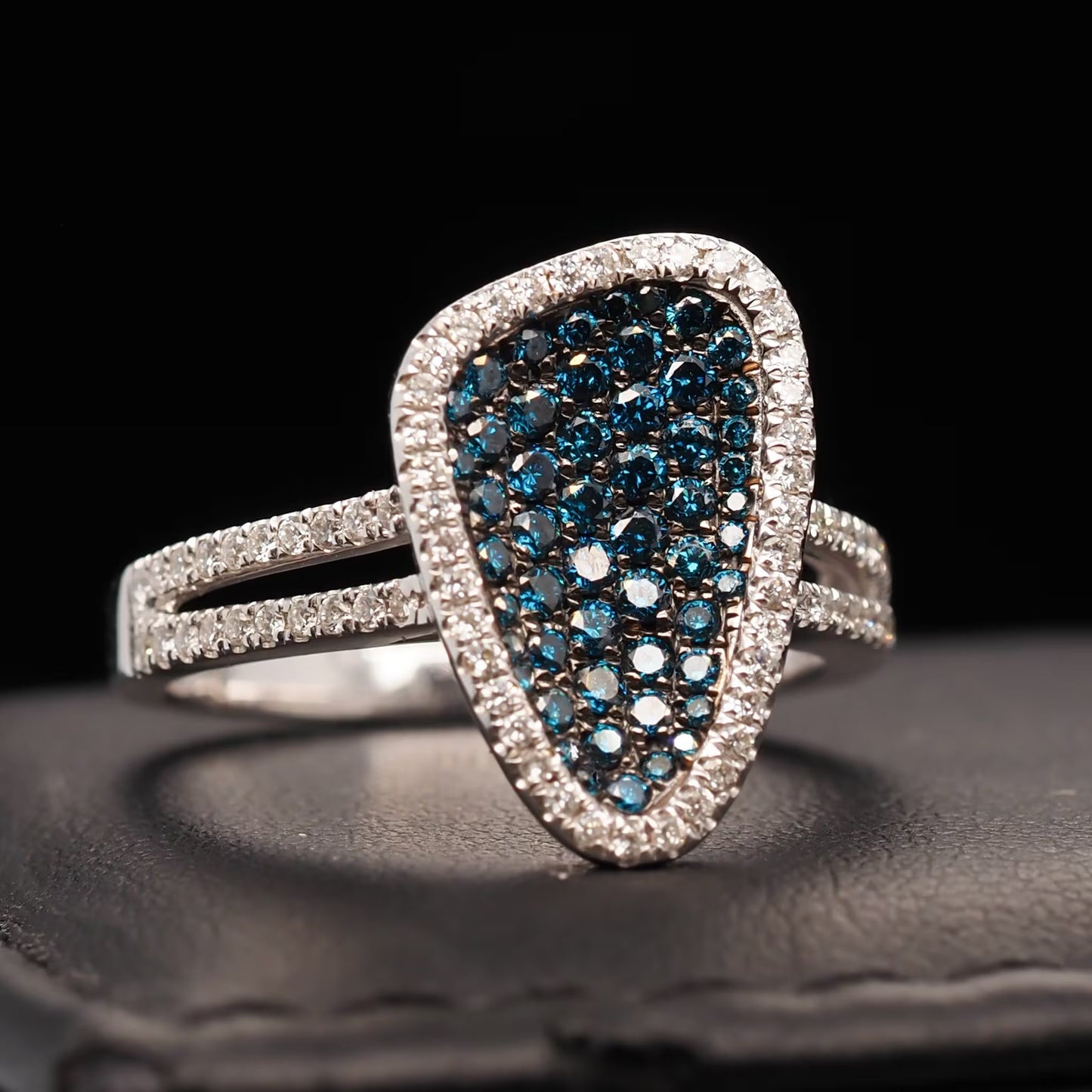 14 Karat Yellow Gold Contemporary Abstract Blue and White Diamond Cocktail Ring - VHK#567