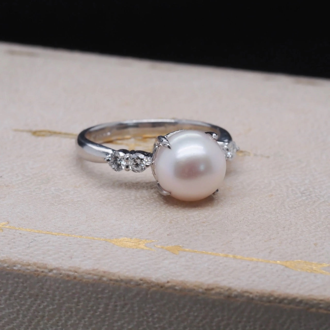 Platinum Pearl and Diamond Engagement Ring - VHK#363