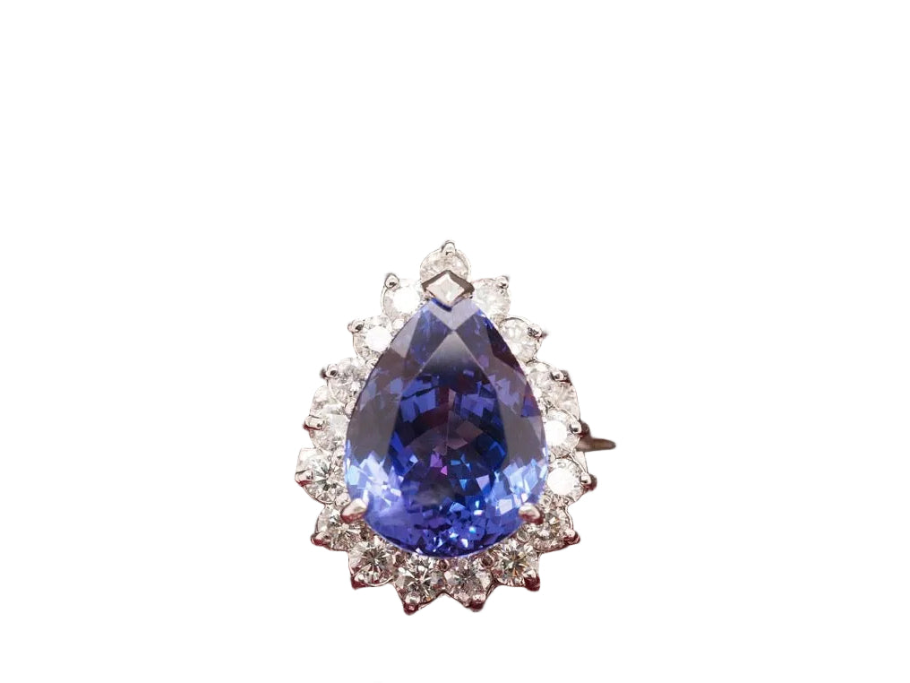 14K White Gold Diamond and Pear Shape 10 Carat Tanzanite with GIA Report - VHK#357