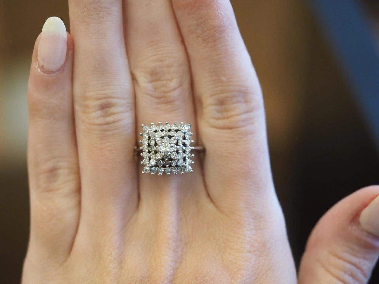 14K White Gold Diamond Cluster Cocktail Ring - VHK#306