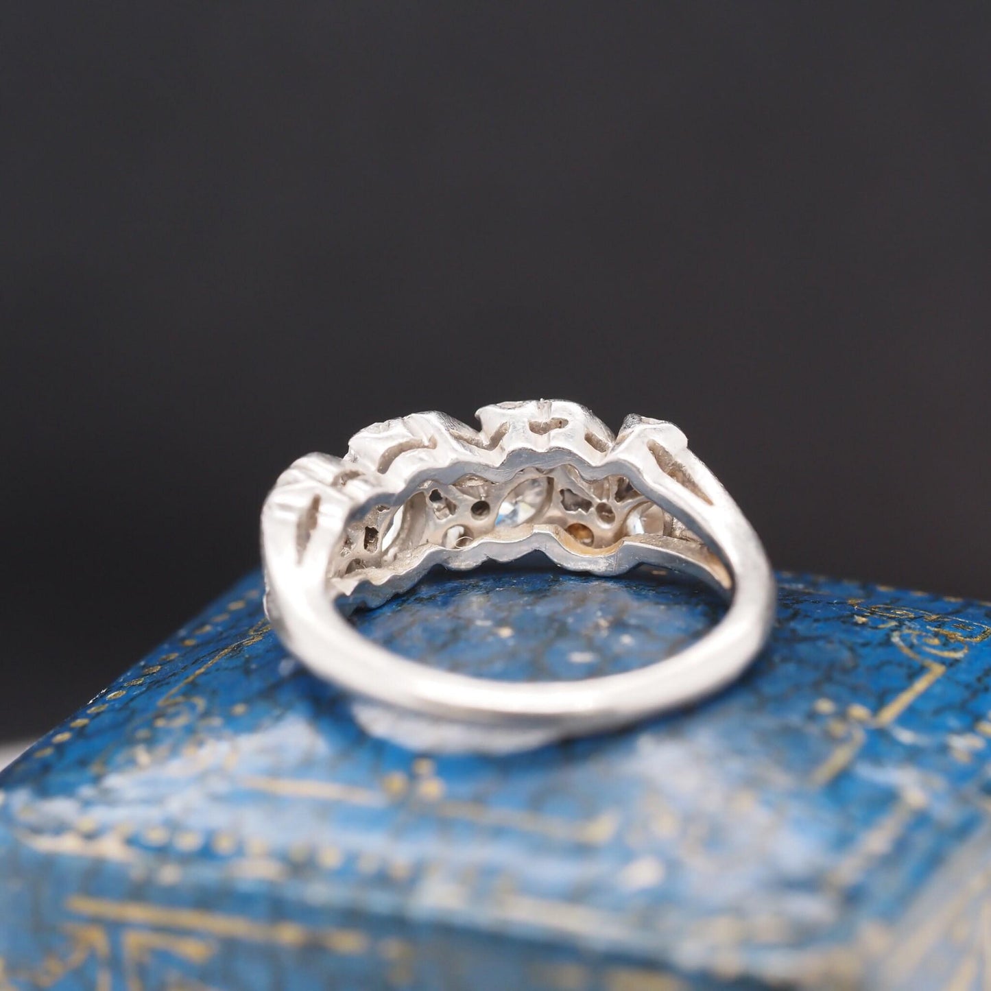 1950s Victorian Platinum Marquise and Round Diamond Wedding Band - VHK#300