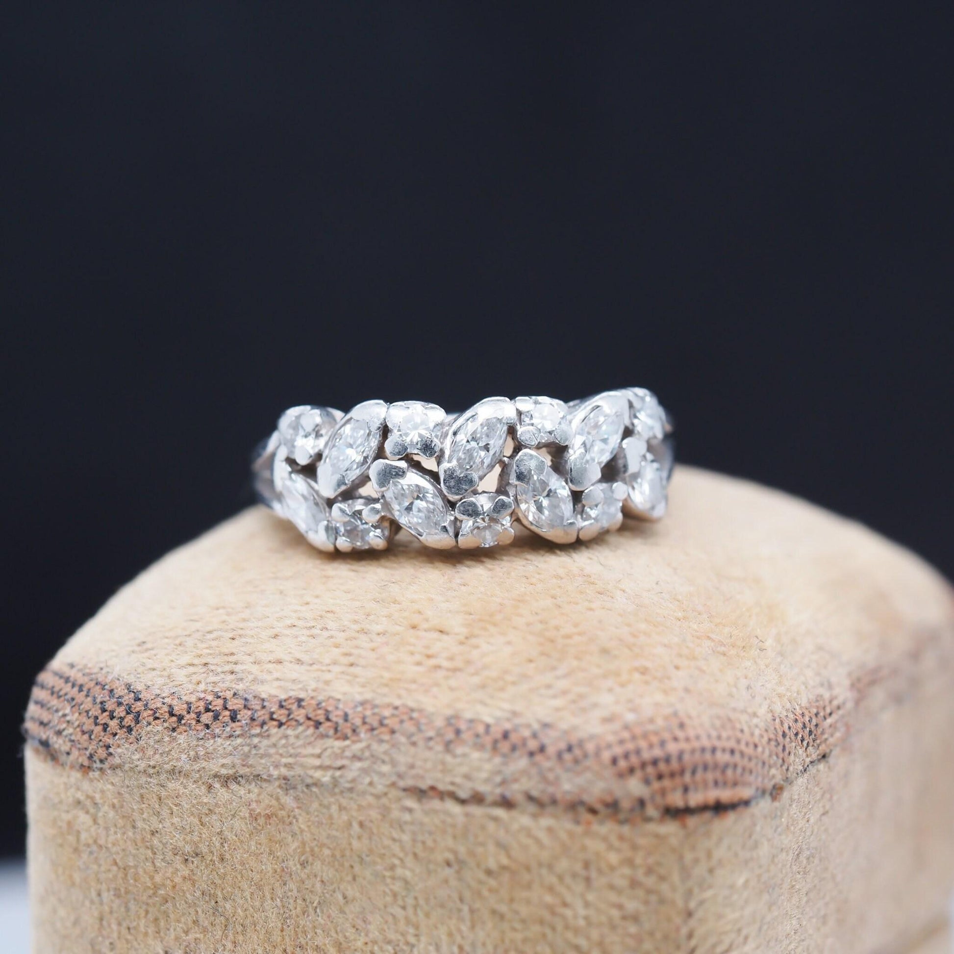 1950s Victorian Platinum Marquise and Round Diamond Wedding Band - VHK#300