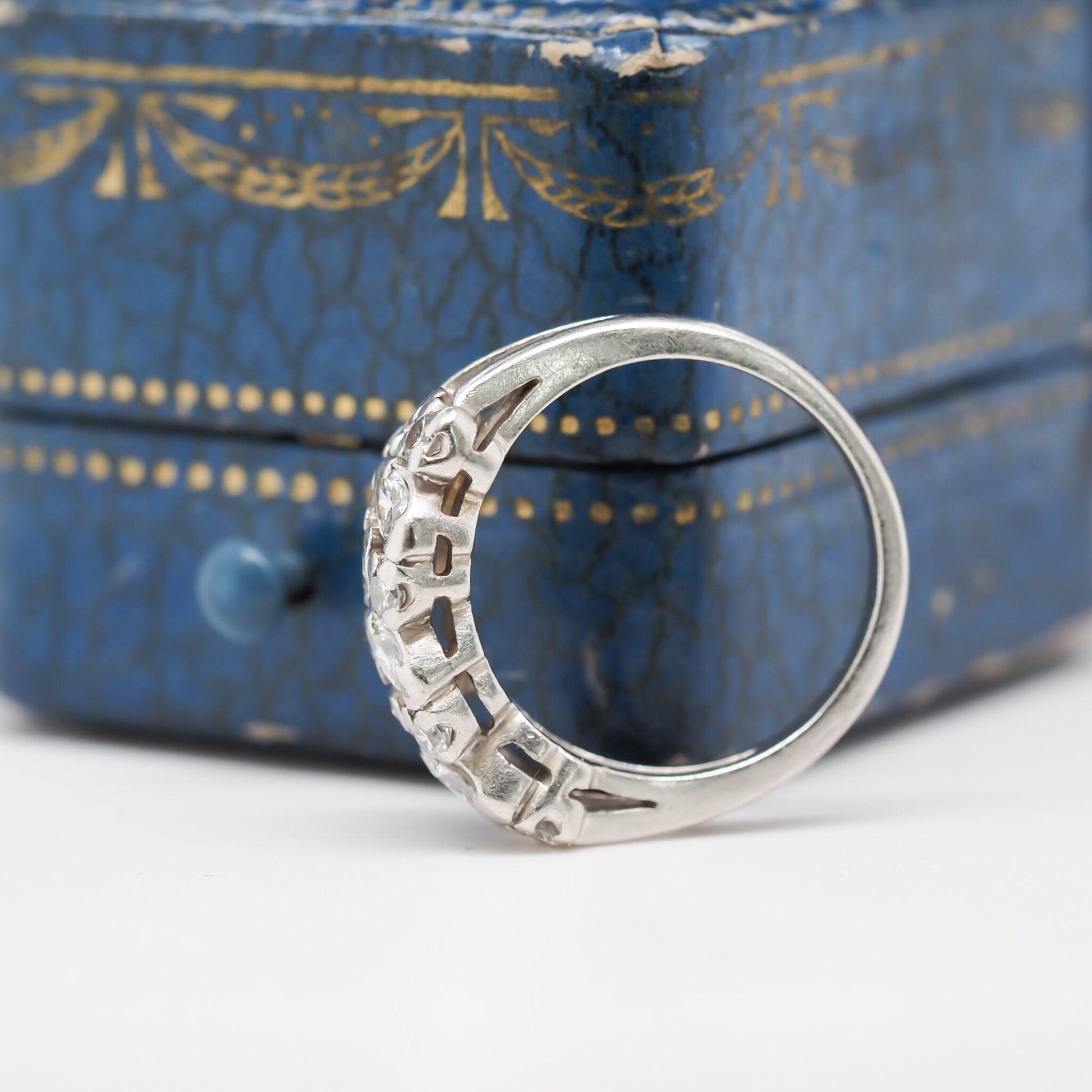 1950s Victorian Platinum Marquise and Round Diamond Wedding Band - VHK#300