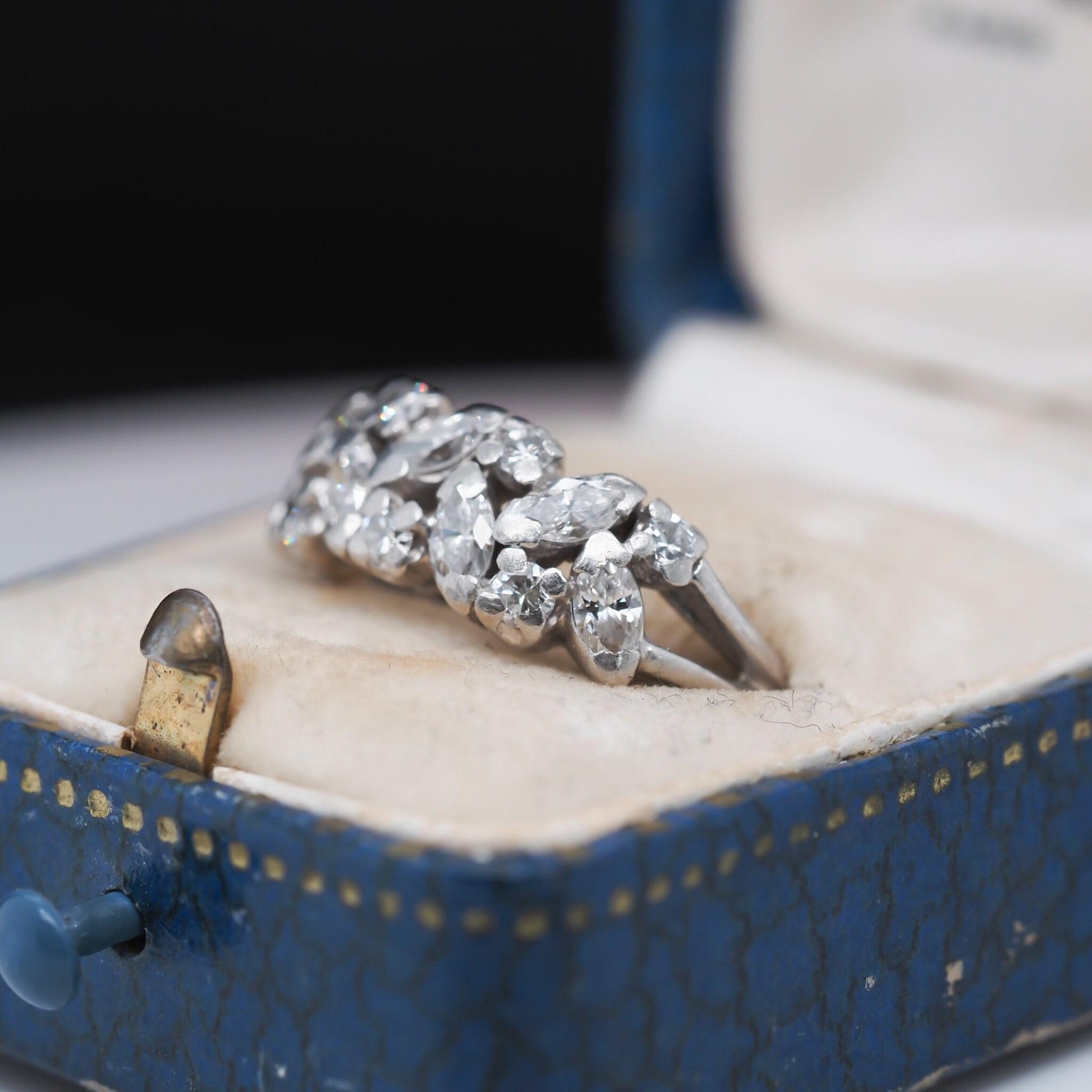 1950s Victorian Platinum Marquise and Round Diamond Wedding Band - VHK#300