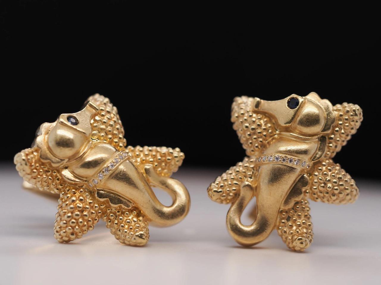 18K Yellow Gold KIESELSTEIN CORD Seahorse Diamond and Sapphire Cufflinks - VHK#5