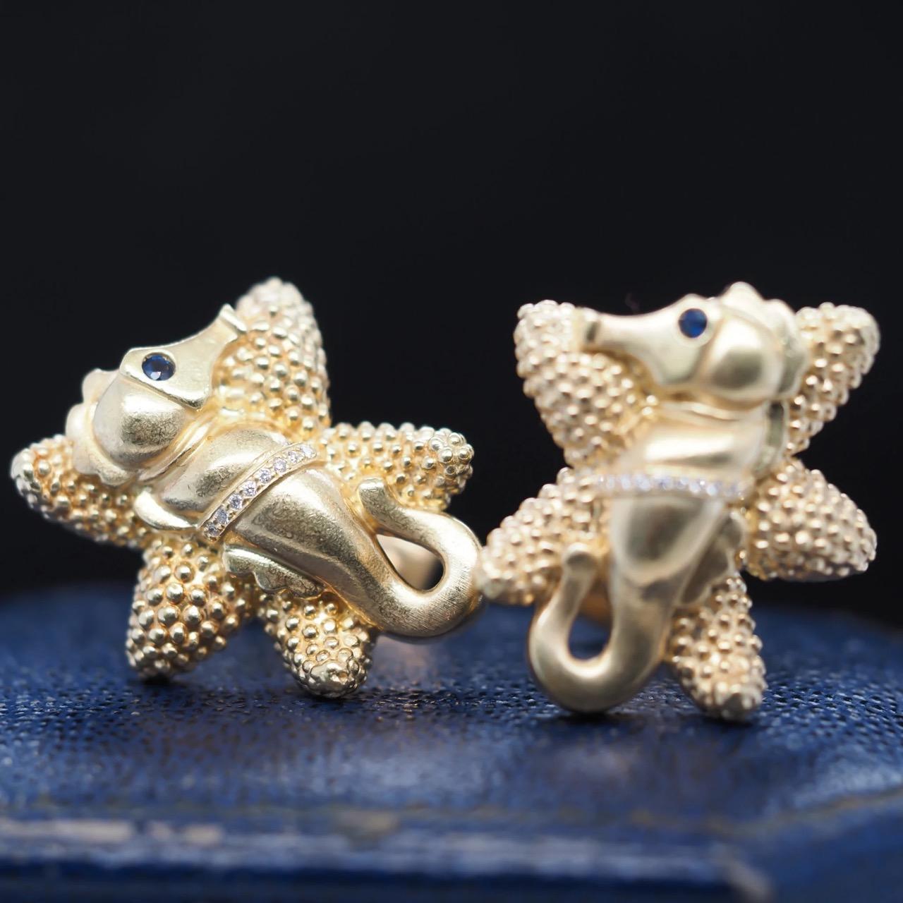 18K Yellow Gold KIESELSTEIN CORD Seahorse Diamond and Sapphire Cufflinks - VHK#5