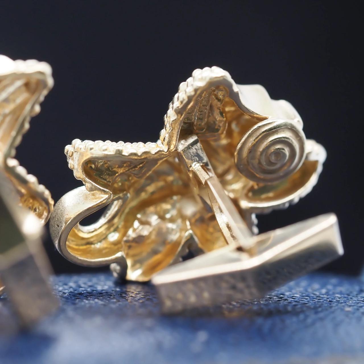 18K Yellow Gold KIESELSTEIN CORD Seahorse Diamond and Sapphire Cufflinks - VHK#5