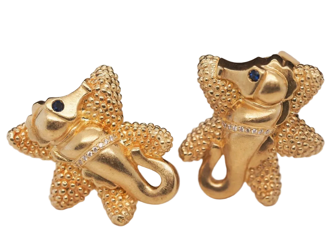 18K Yellow Gold KIESELSTEIN CORD Seahorse Diamond and Sapphire Cufflinks - VHK#5