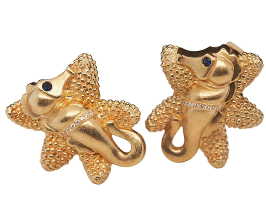 18K Yellow Gold KIESELSTEIN CORD Seahorse Diamond and Sapphire Cufflinks - VHK#5