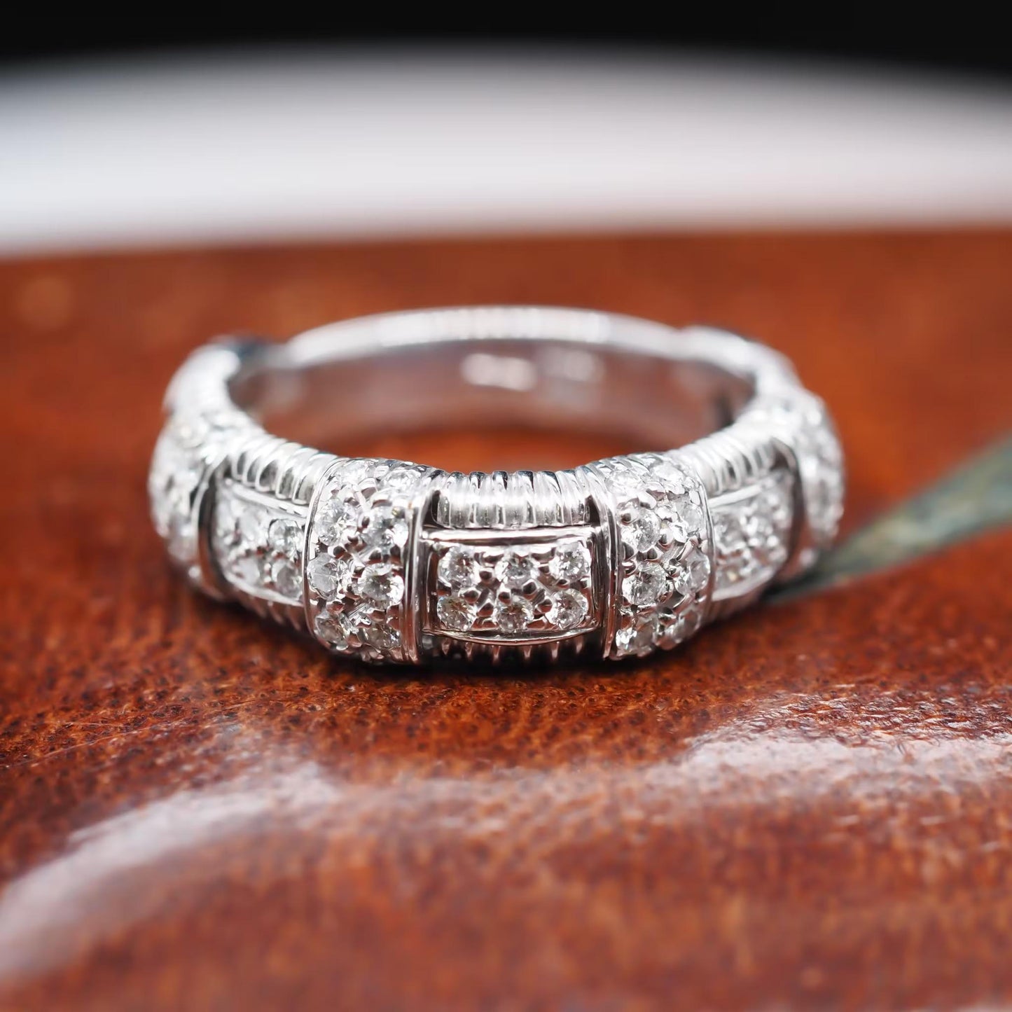 18K White Gold Roberto Coin Diamond Basket Weave Ring - VHK#551