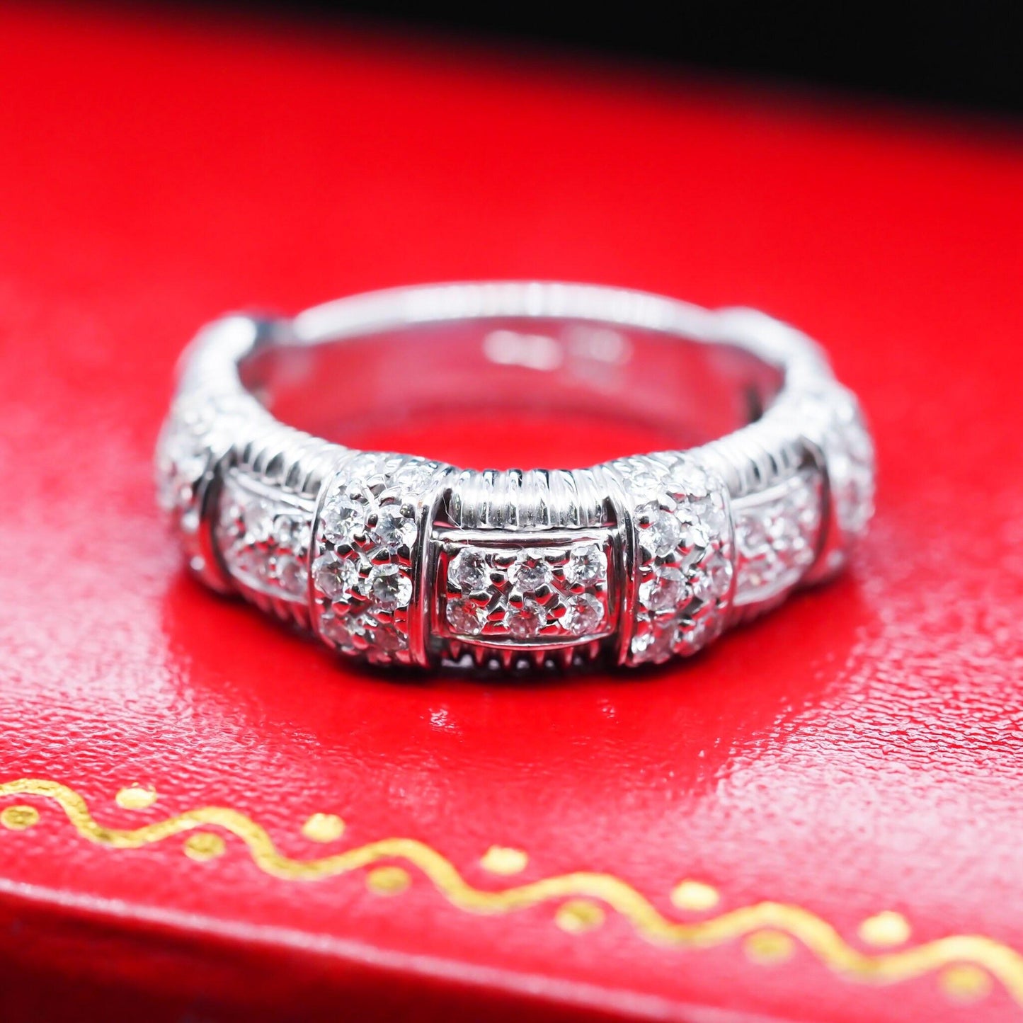 18K White Gold Roberto Coin Diamond Basket Weave Ring - VHK#551