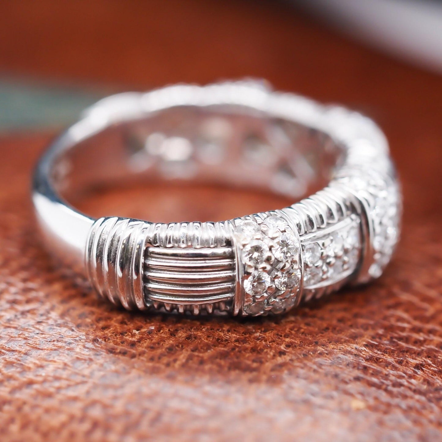 18K White Gold Roberto Coin Diamond Basket Weave Ring - VHK#551