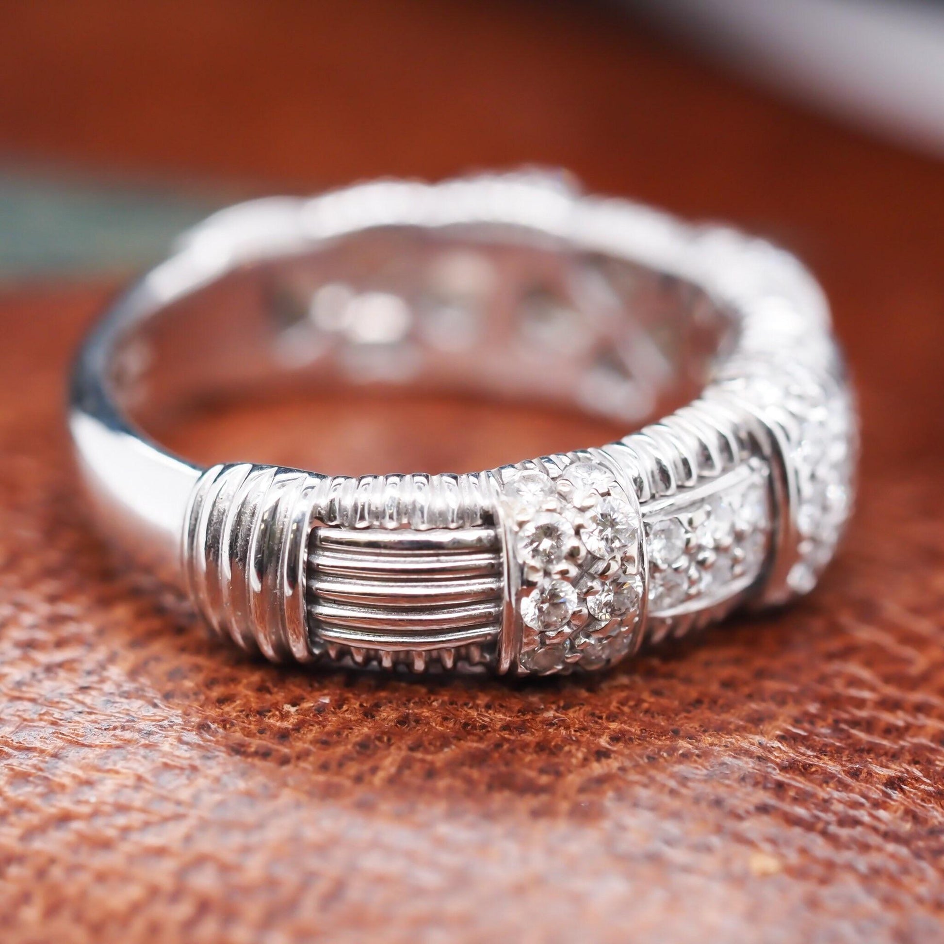 18K White Gold Roberto Coin Diamond Basket Weave Ring - VHK#551