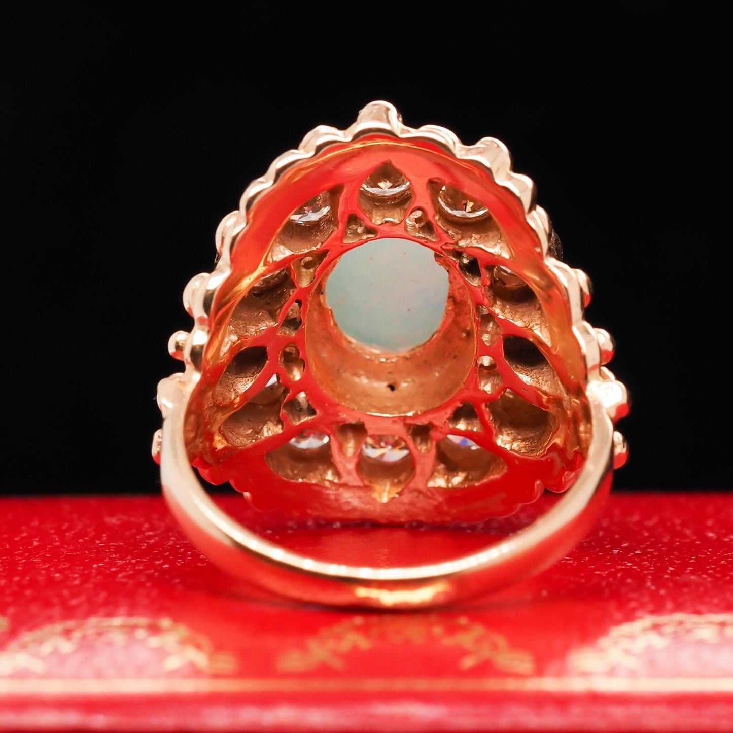 14K Yellow Gold Opal and Diamond Cocktail Ring - VHK#566
