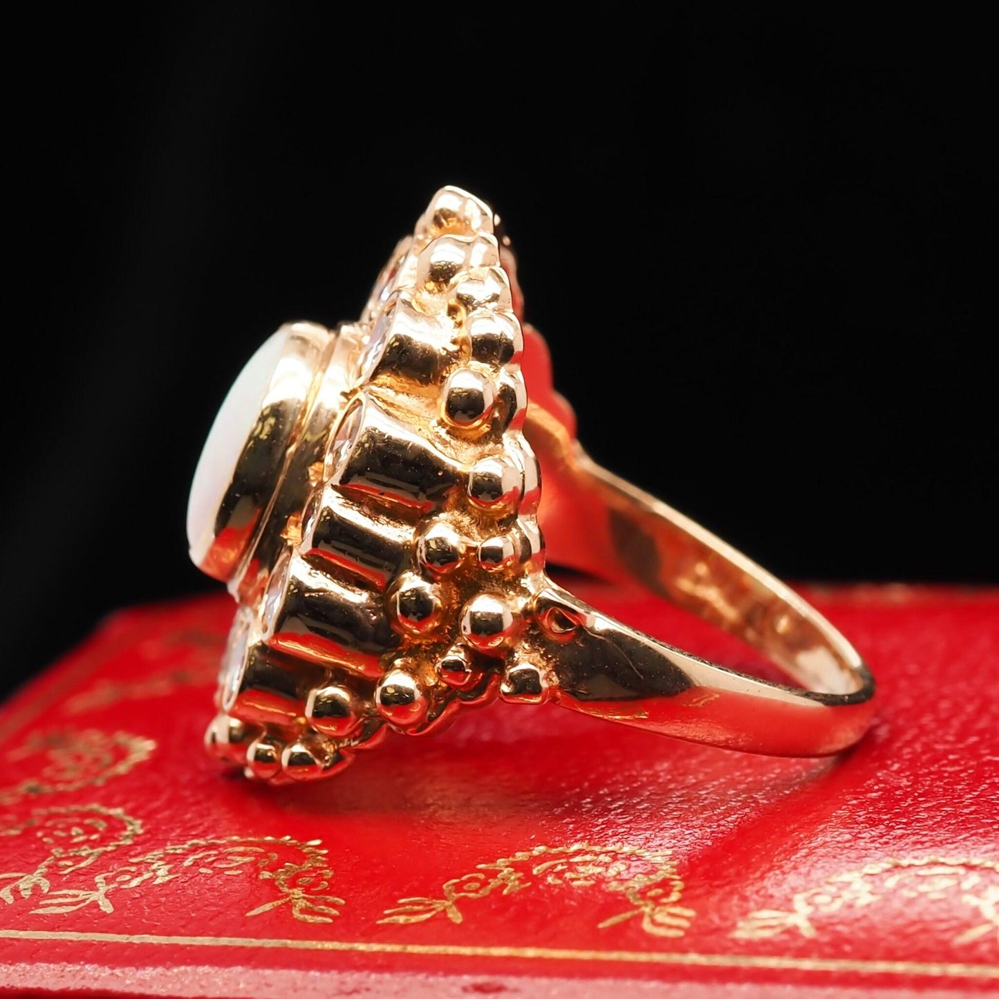 14K Yellow Gold Opal and Diamond Cocktail Ring - VHK#566