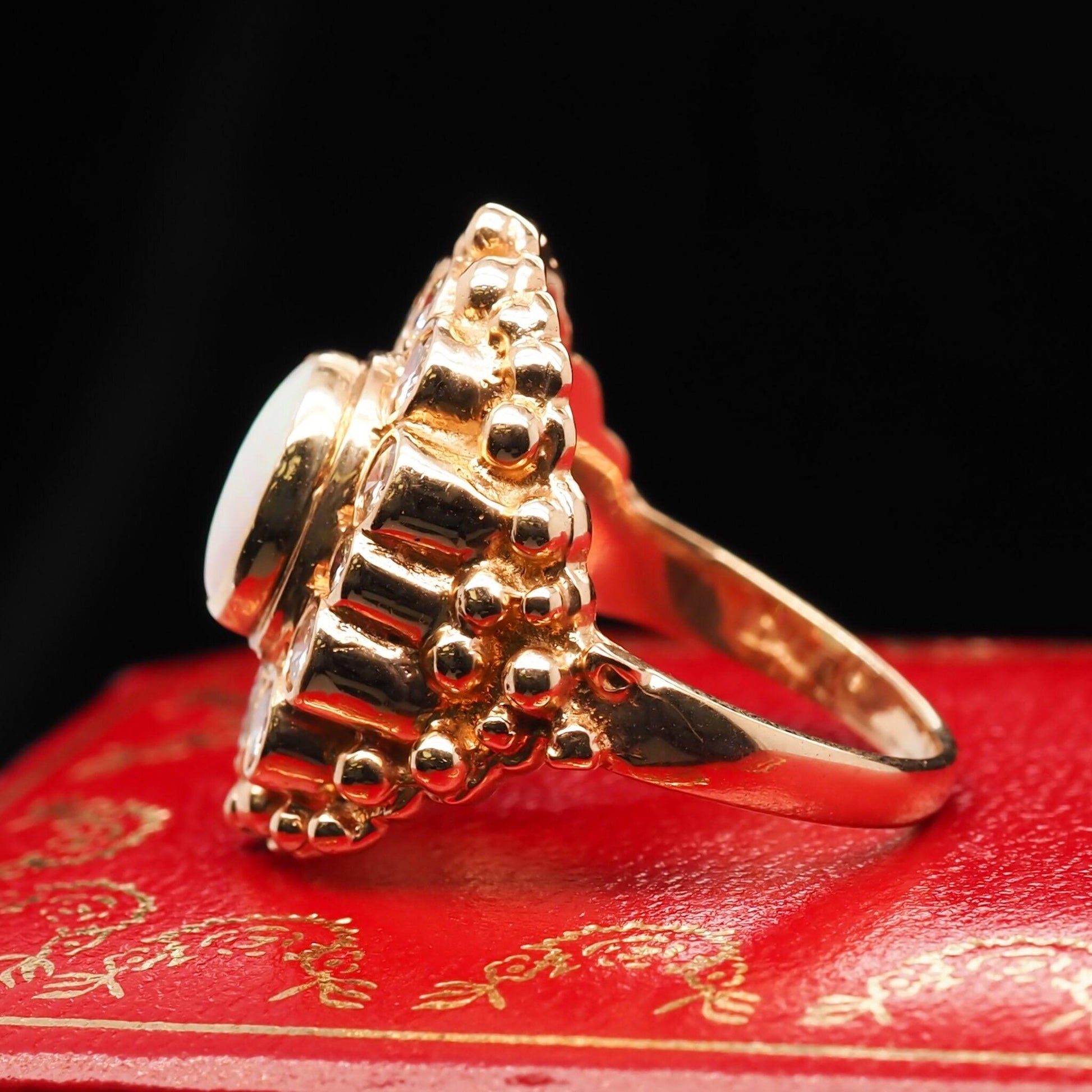 14K Yellow Gold Opal and Diamond Cocktail Ring - VHK#566