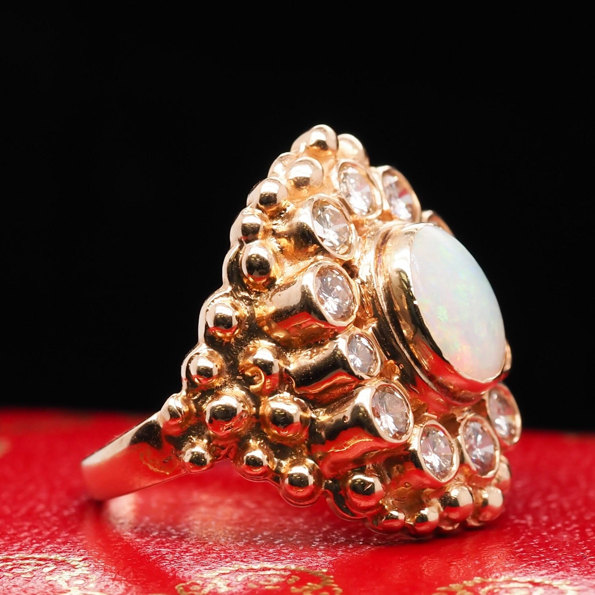 14K Yellow Gold Opal and Diamond Cocktail Ring - VHK#566
