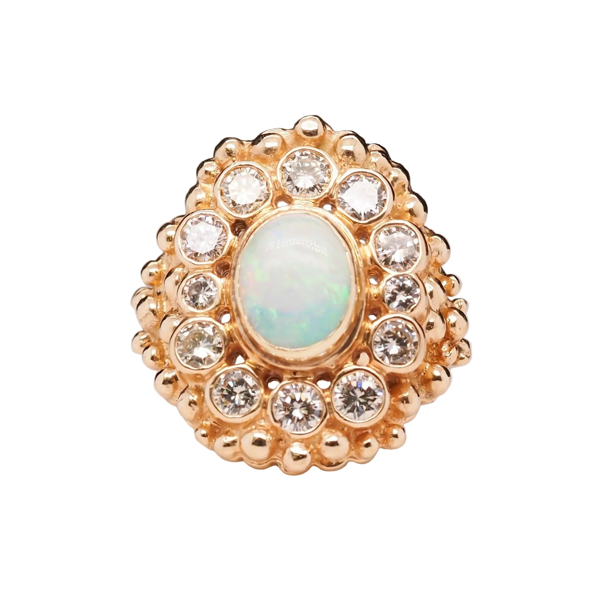 14K Yellow Gold Opal and Diamond Cocktail Ring - VHK#566