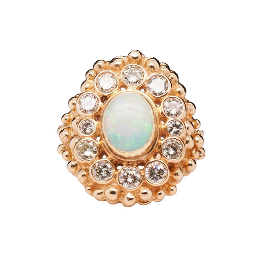 14K Yellow Gold Opal and Diamond Cocktail Ring - VHK#566