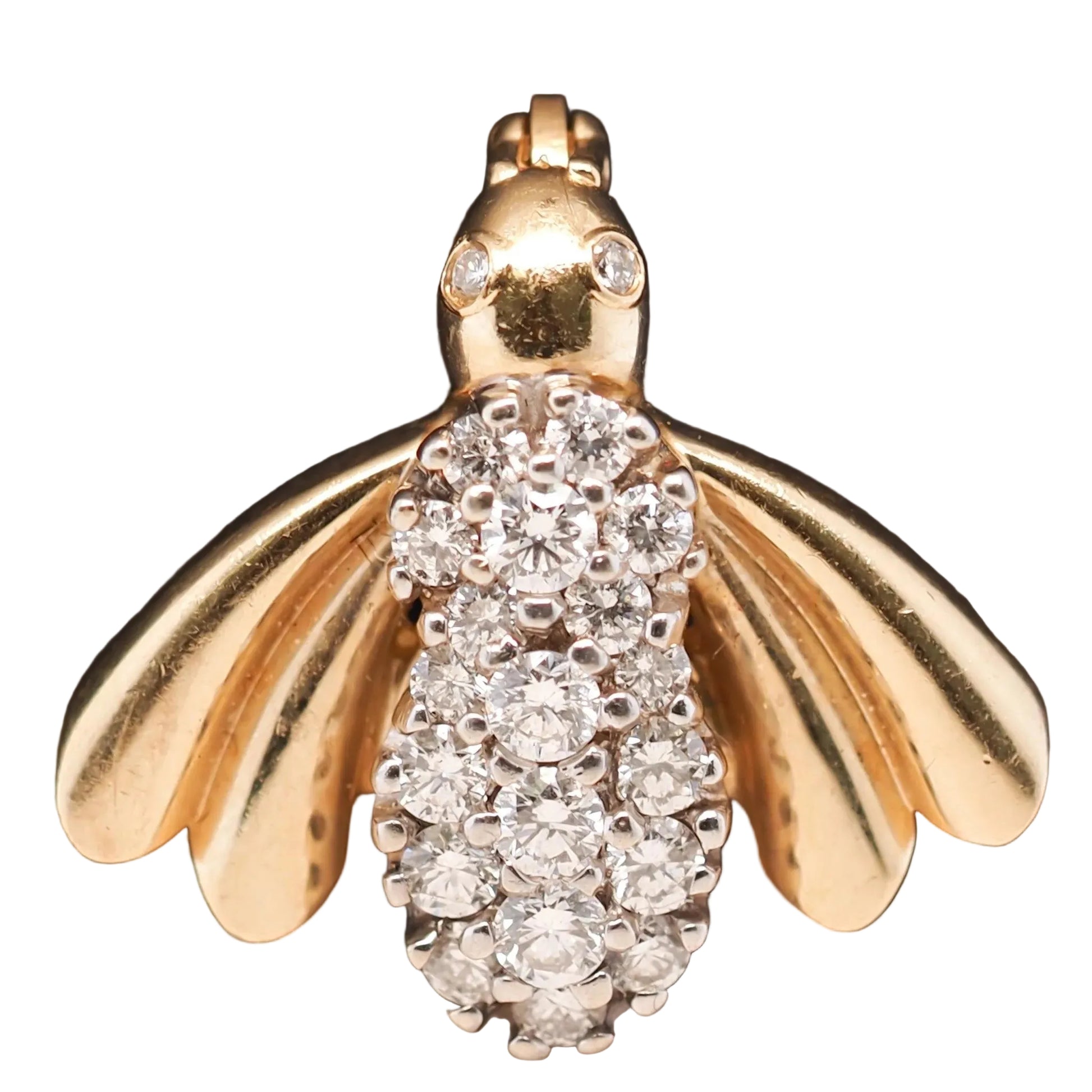Vintage 14K Yellow Gold and Diamond Fly Brooch Pin - VHK#590