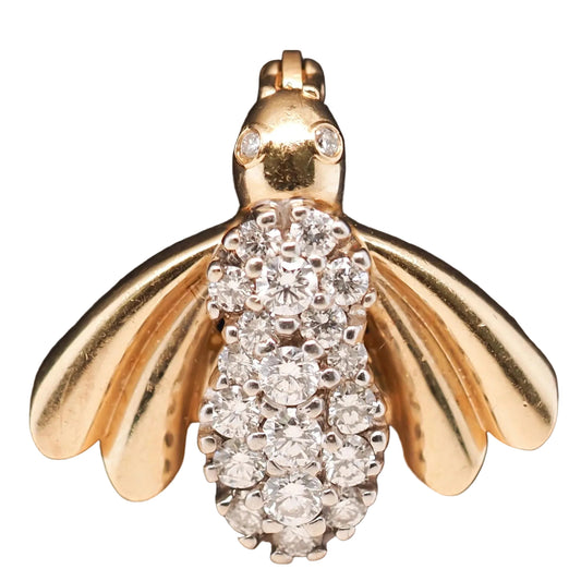 Vintage 14K Yellow Gold and Diamond Fly Brooch Pin - VHK#590