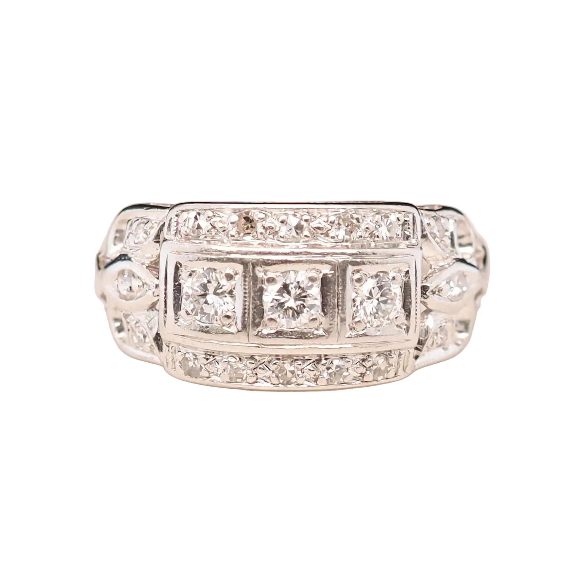 Platinum 1940s Art Deco Old European Diamond Engagement Ring - VHK#591