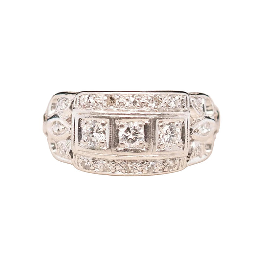 Platinum 1940s Art Deco Old European Diamond Engagement Ring - VHK#591