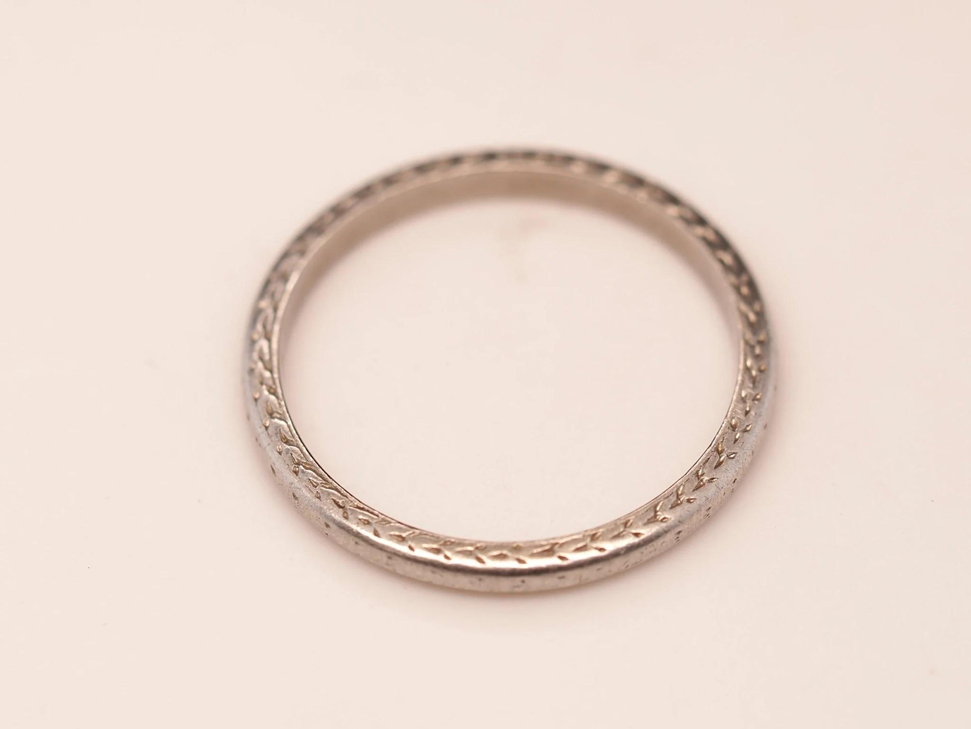 Circa 1920s Engraved Platinum Wedding Band - VHK#592