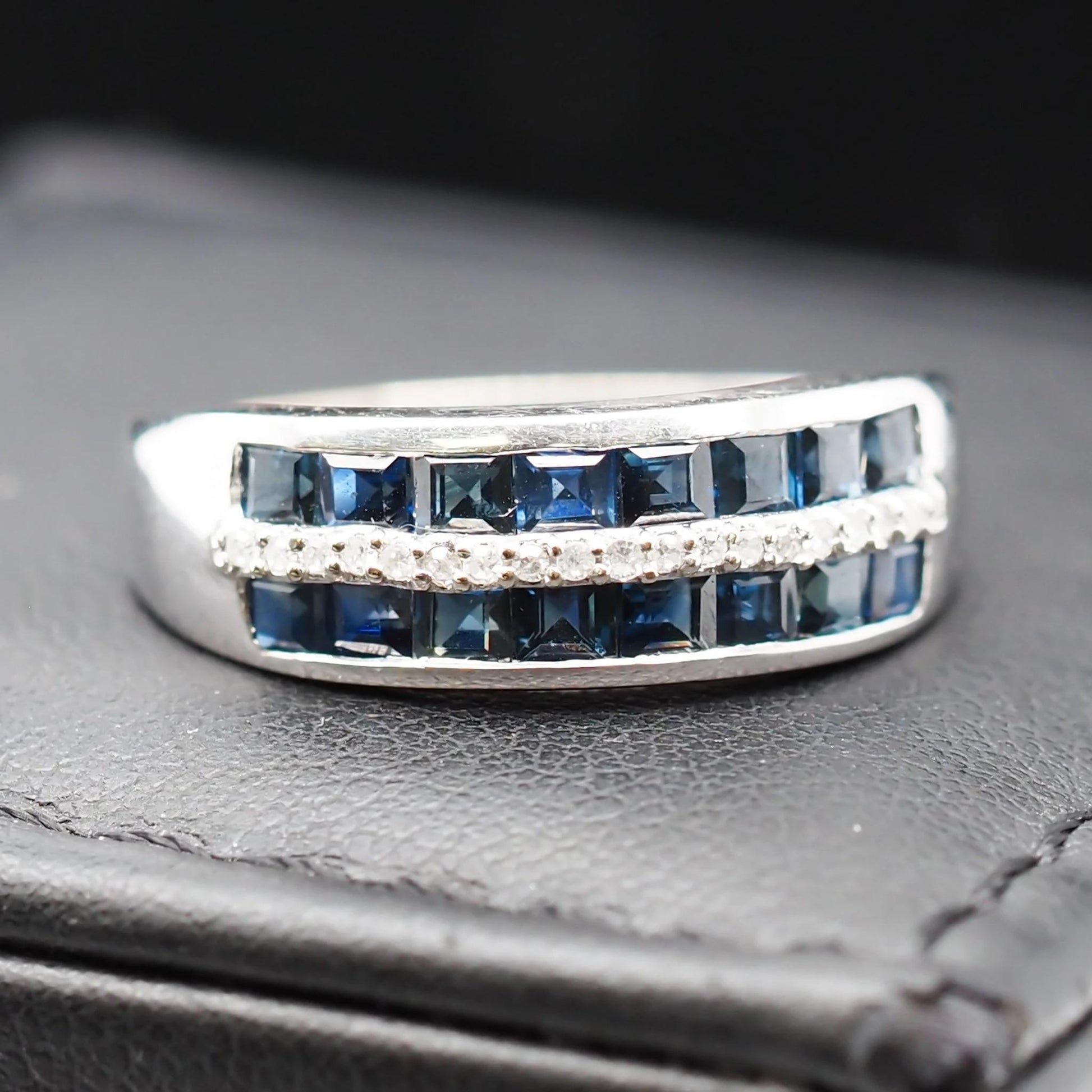 14K White Gold Sapphire and Diamond Wedding Band - VHK#594