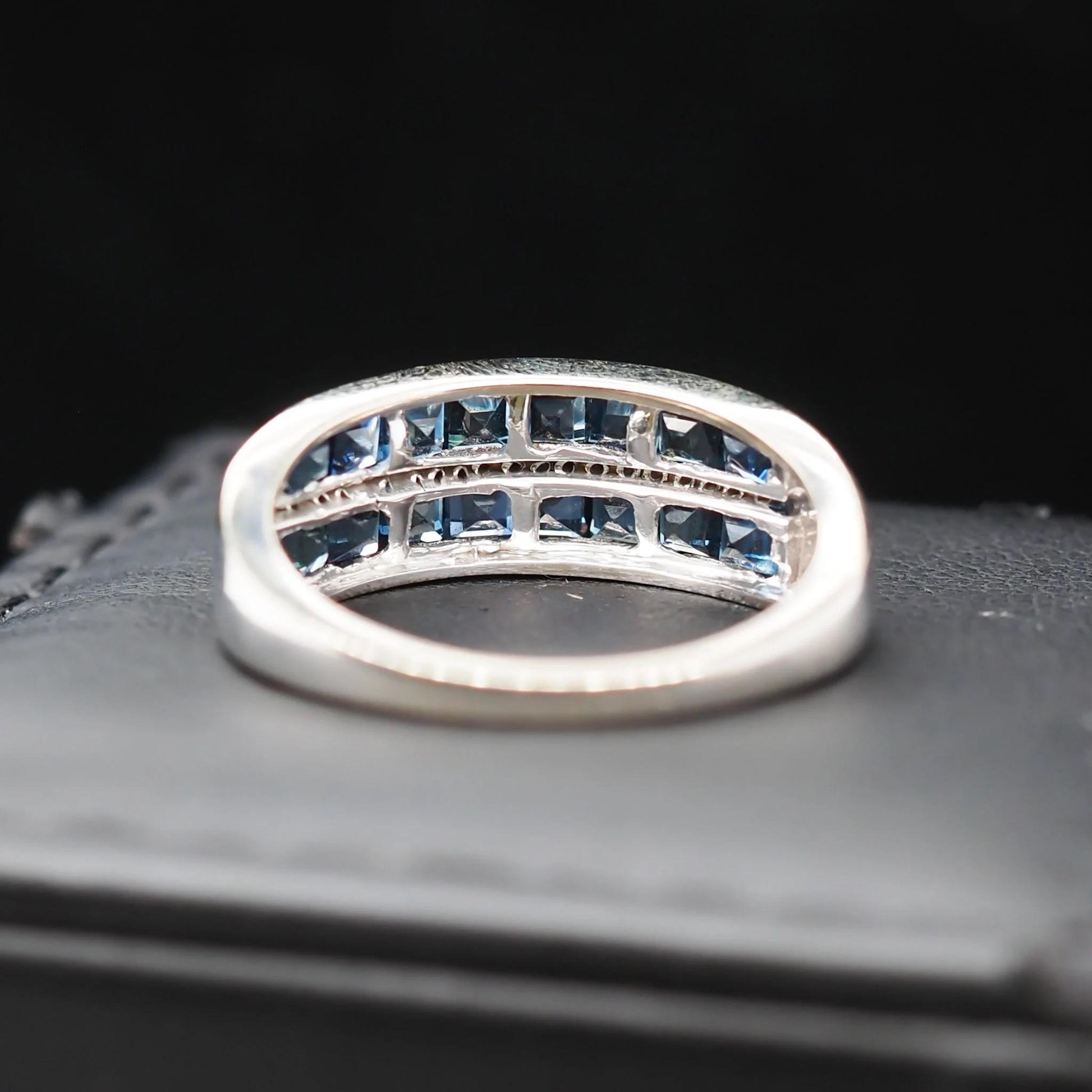 14K White Gold Sapphire and Diamond Wedding Band - VHK#594