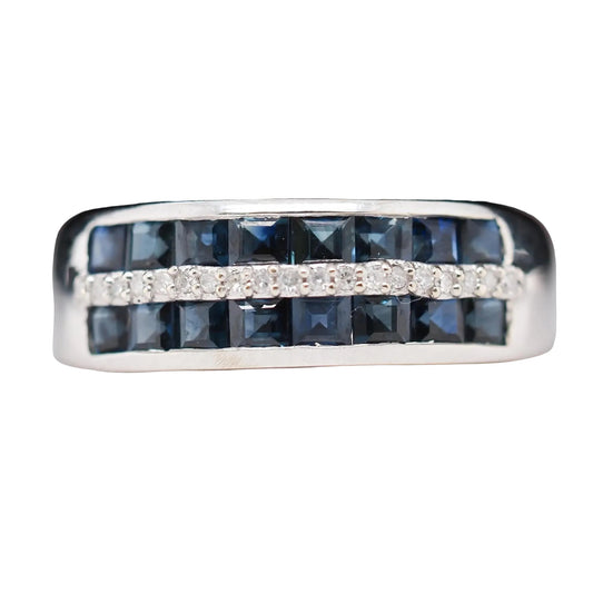 14K White Gold Sapphire and Diamond Wedding Band - VHK#594